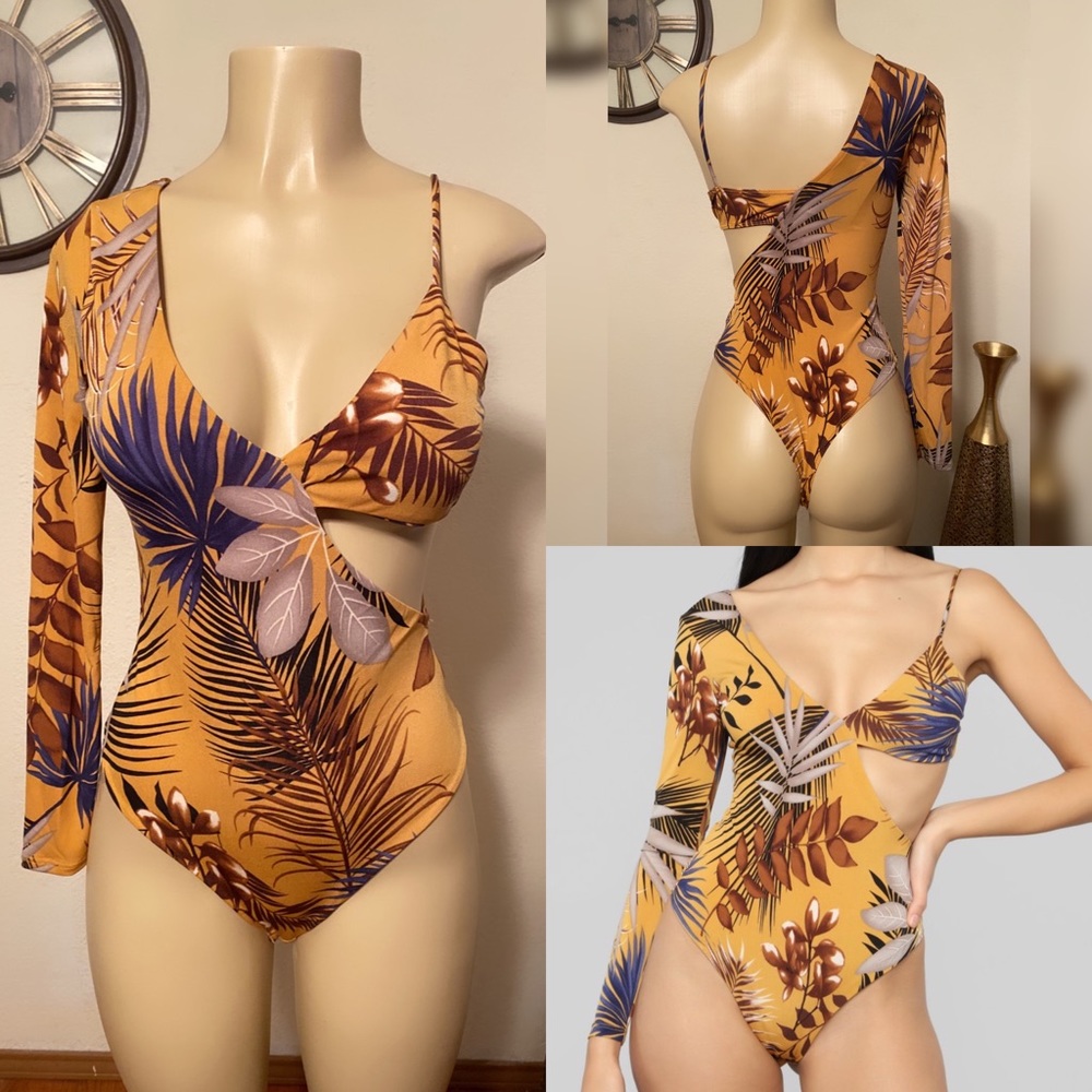 Fashion Nova- One Sleeve Mustard Bodysuit
